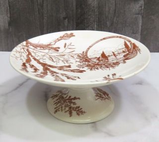 Antique Brown Transferware Pedestal Cake Stand Plate Aesthetic Movement Sailboat