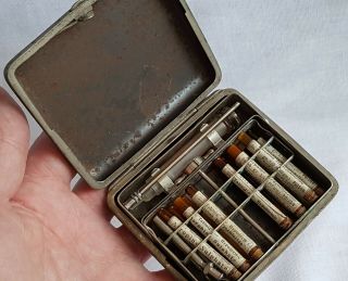 Antique Medical Poisons Injection Set Syringe Needles Cocaine & Morphine Etc