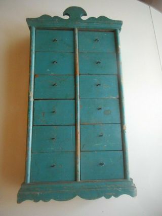 Antique Blue Painted Pine 12 Drawer Spice Chest 2