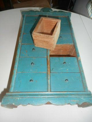 Antique Blue Painted Pine 12 Drawer Spice Chest 4