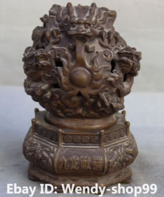 9 " Marked Old Chinese Bronze 9 Dragon Incense Burner Censer Incensory Statue
