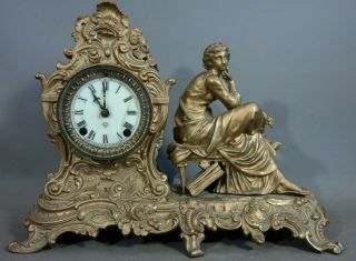 19thc Antique Victorian Era Ansonia Figural Lady Statue Sculpture Mantel Clock