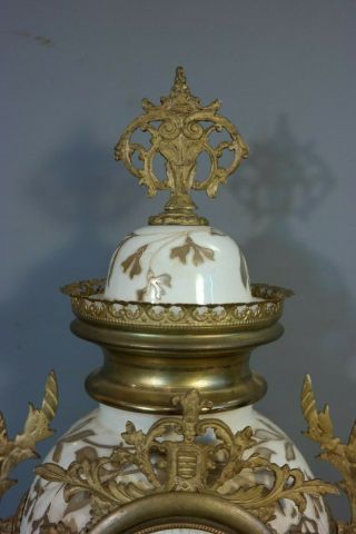 19thC Antique FRENCH VICTORIAN URN Style PORCELAIN & ORMOLU Old MANTEL CLOCK 2