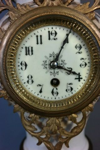 19thC Antique FRENCH VICTORIAN URN Style PORCELAIN & ORMOLU Old MANTEL CLOCK 5