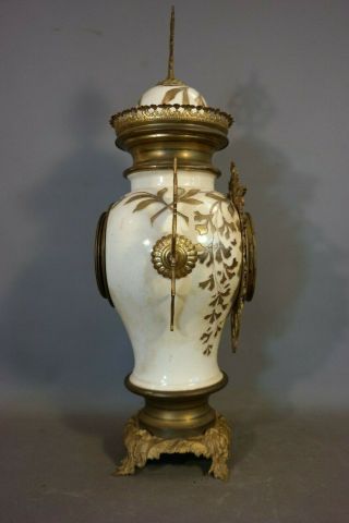 19thC Antique FRENCH VICTORIAN URN Style PORCELAIN & ORMOLU Old MANTEL CLOCK 6