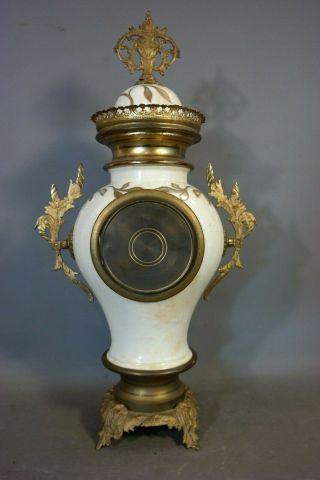19thC Antique FRENCH VICTORIAN URN Style PORCELAIN & ORMOLU Old MANTEL CLOCK 7