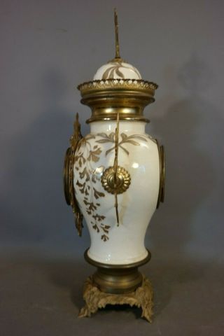 19thC Antique FRENCH VICTORIAN URN Style PORCELAIN & ORMOLU Old MANTEL CLOCK 9