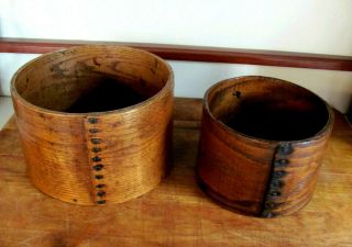 2 Antique Primitive Bentwood Dry Grain Measures Circa Late 1800s