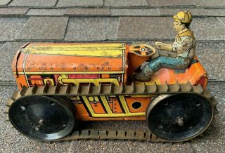 Antique Marx Wind - Up Climbing Tractor W/driver Tin Toy,  W/driver