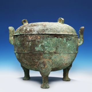 Archaic China Antique Han Dynasty Ritual Bronze Tripod Vessel Storage Ding Sa94