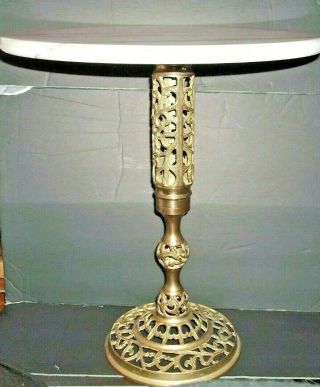 Vintage Round Marble Top On Brass Pedestal End Table Planter/plant Stand Ornate
