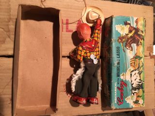 Vintage 1950’s Tin Cowboy Whirling Lasso - Celluloid Windup Boxed 2