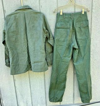 Vintage 1960 ' s Vietnam War USMC Stenciled Sateen OG - 107 Shirt & Pants Uniform 2