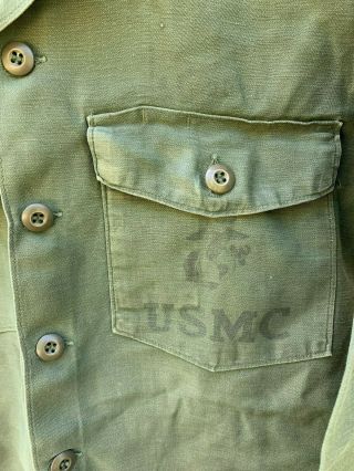 Vintage 1960 ' s Vietnam War USMC Stenciled Sateen OG - 107 Shirt & Pants Uniform 4