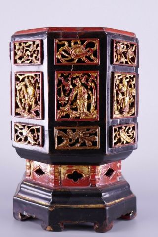 19th Century Tall Chinese Carved Gold Gilt Wood Stand Pedestal