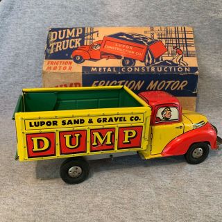 Vintage Tin Litho Lupor Sand Gravel Friction Motor Dump Truck