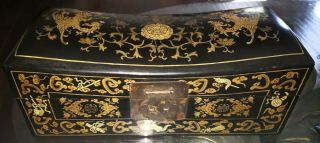 Antique Chinese Lacquered Opium Pillow Chest Paper Mache Lining & Removable Tray