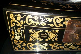 ANTIQUE CHINESE LACQUERED OPIUM PILLOW CHEST PAPER MACHE LINING & REMOVABLE TRAY 2