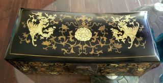 ANTIQUE CHINESE LACQUERED OPIUM PILLOW CHEST PAPER MACHE LINING & REMOVABLE TRAY 4