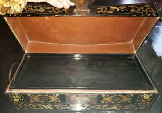 ANTIQUE CHINESE LACQUERED OPIUM PILLOW CHEST PAPER MACHE LINING & REMOVABLE TRAY 5
