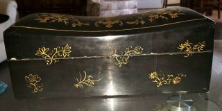 ANTIQUE CHINESE LACQUERED OPIUM PILLOW CHEST PAPER MACHE LINING & REMOVABLE TRAY 7