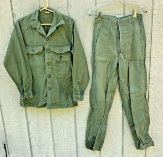 Vtg 1969 Vietnam War Usmc Stenciled Sateen Og - 107 Shirt & Pants Uniform 1960 