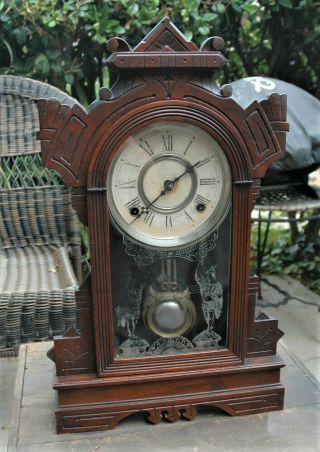Antique Victorian Eastlake Gingerbread Mantle Clock By Gilbert 1885 Connecticut