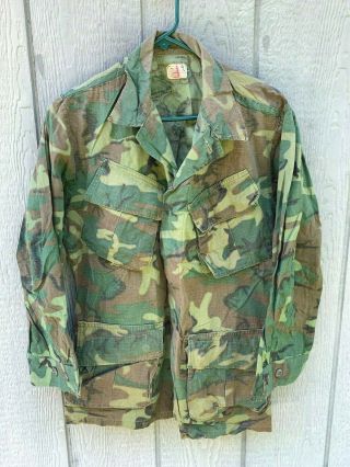 Vintage 1969 Vietnam War Us Military Erdl Camo Jungle Jacket Shirt Small 1960 