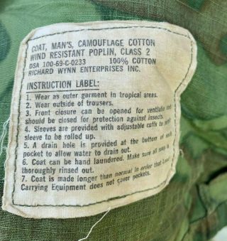 Vintage 1969 Vietnam War US Military ERDL Camo Jungle Jacket Shirt Small 1960 ' s 4