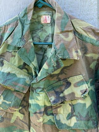 Vintage 1969 Vietnam War US Military ERDL Camo Jungle Jacket Shirt Small 1960 ' s 6