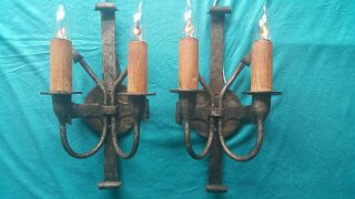 Antique " Spanish/gothic Revival " Hand Forged Sconce Pair1930s Or 40s Pair1 Of 2