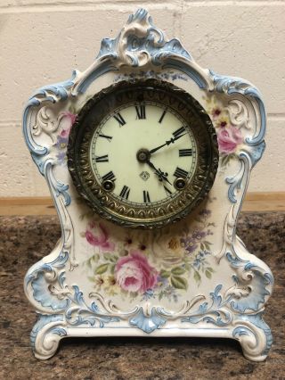 Antique Royal Bonn Porcelain " La Clair " Mantle Clock Vintage York Ansonia