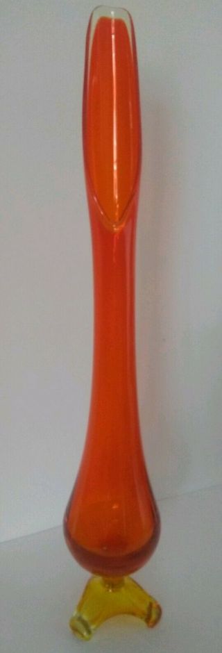 24 " Vintage Orange 60s - 70s Glass Vase Mid - Century Modern Art Footed Pedestal