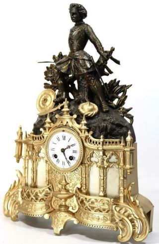 Antique Mantle Clock French 8 Day Stunning 2 Tone 2 Piece Figural Gilt C1855 2