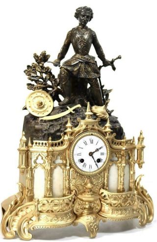 Antique Mantle Clock French 8 Day Stunning 2 Tone 2 Piece Figural Gilt C1855 3