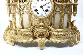 Antique Mantle Clock French 8 Day Stunning 2 Tone 2 Piece Figural Gilt C1855 7