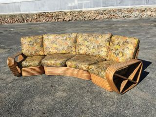 Vintage 1950s Paul Frankl Era 3 Piece Rattan Sofa/sectional,  Upholstery