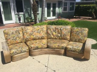 Vintage 1950s Paul Frankl Era 3 Piece Rattan Sofa/sectional,  upholstery 9