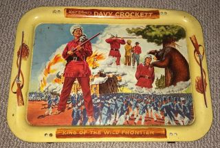 Vintage Disney Davy Crockett King Of The Wild Frontier Metal Tray 12.  5” X 17”