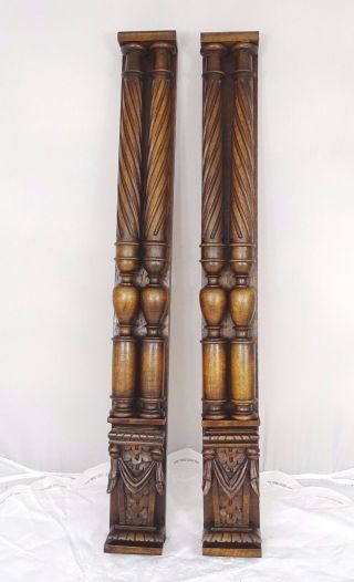 24 " French Antique Solid Walnut Posts - Pillars - Columns - Balusters Renaissance Style