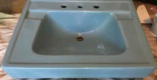 Vintage American Standard Blue Console Bathroom Sink Roxbury 1950s