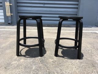 2 Black Alvar Aalto Stools For Artek