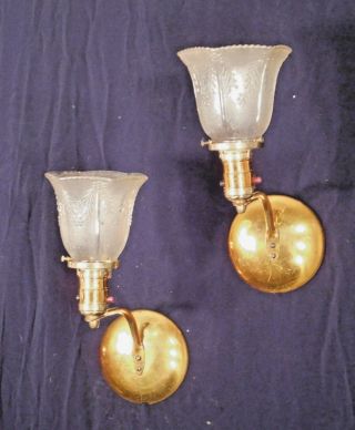 Vintage Early 20th Century Art Deco Sconces With Frosted Glass Shades