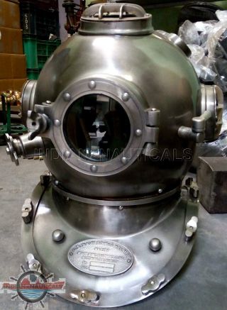 Morse Us Navy Mark V Diving Divers Helmet Solid Steel Full Size 18 " Vintage Gift