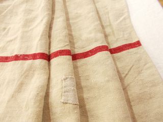Vtg Antique Red Stripe European Hemp Linen Fabric Feed Sack Grain Bag 23x51