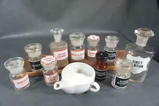 Antique Apothecary Pharmacy Drug Display Druggist Glass Bottles,  Baby Feeder Jar