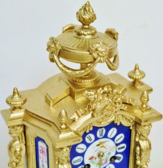 Antique 19thC French 8 Day Striking Gilt Metal & Sevres Porcelain Mantel Clock 3