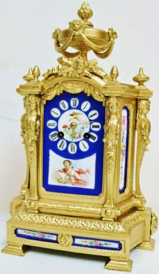 Antique 19thC French 8 Day Striking Gilt Metal & Sevres Porcelain Mantel Clock 4