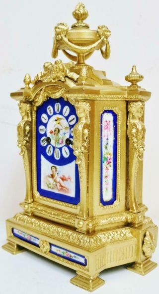 Antique 19thC French 8 Day Striking Gilt Metal & Sevres Porcelain Mantel Clock 6