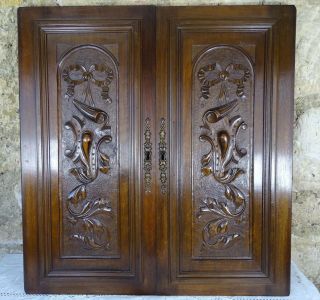 Pair Antique French Solid Walnut Carved Wood Door/panel Ribbon Louis Xvi